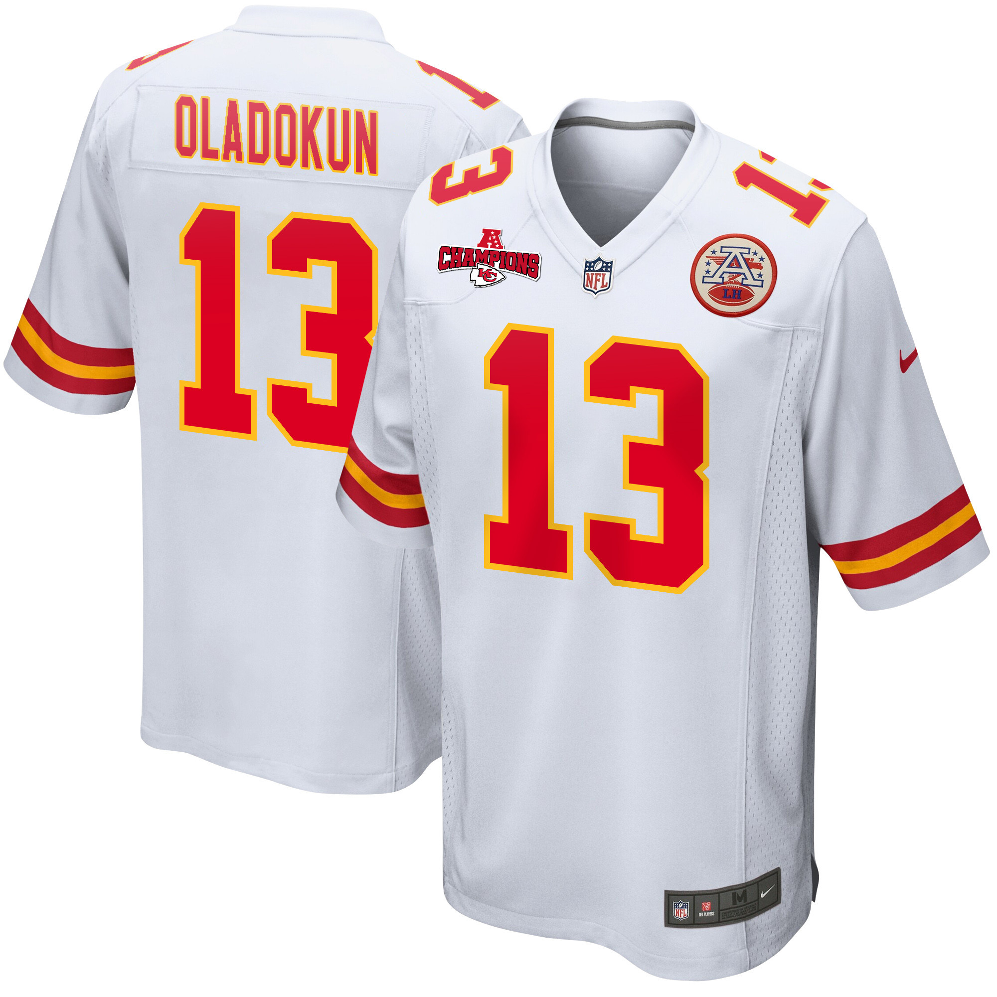 Chris Oladokun 13 Kansas City Chiefs AFC Champions Patch Game Men Jersey - White JS3562 nicesnker
