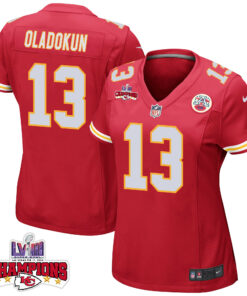 Chris Oladokun 13 Kansas City Chiefs Super Bowl LVIII Champions 4 Stars Patch Game Women Jersey - Red JS7544 nicesnker