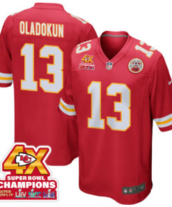 Chris Oladokun 13 Kansas City Chiefs Super Bowl LVIII Champions 4X Game Men Jersey - Red JS2782 nicesnker