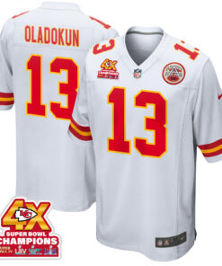Chris Oladokun 13 Kansas City Chiefs Super Bowl LVIII Champions 4X Game Men Jersey - White JS1524 nicesnker
