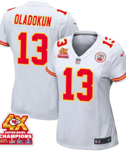 Chris Oladokun 13 Kansas City Chiefs Super Bowl LVIII Champions 4X Game Women Jersey - White JS6348 nicesnker
