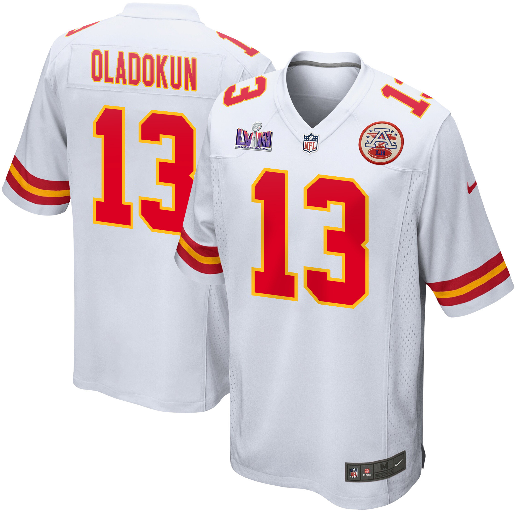 Chris Oladokun 13 Kansas City Chiefs Super Bowl LVIII Patch Game Men Jersey - White JS2161 nicesnker
