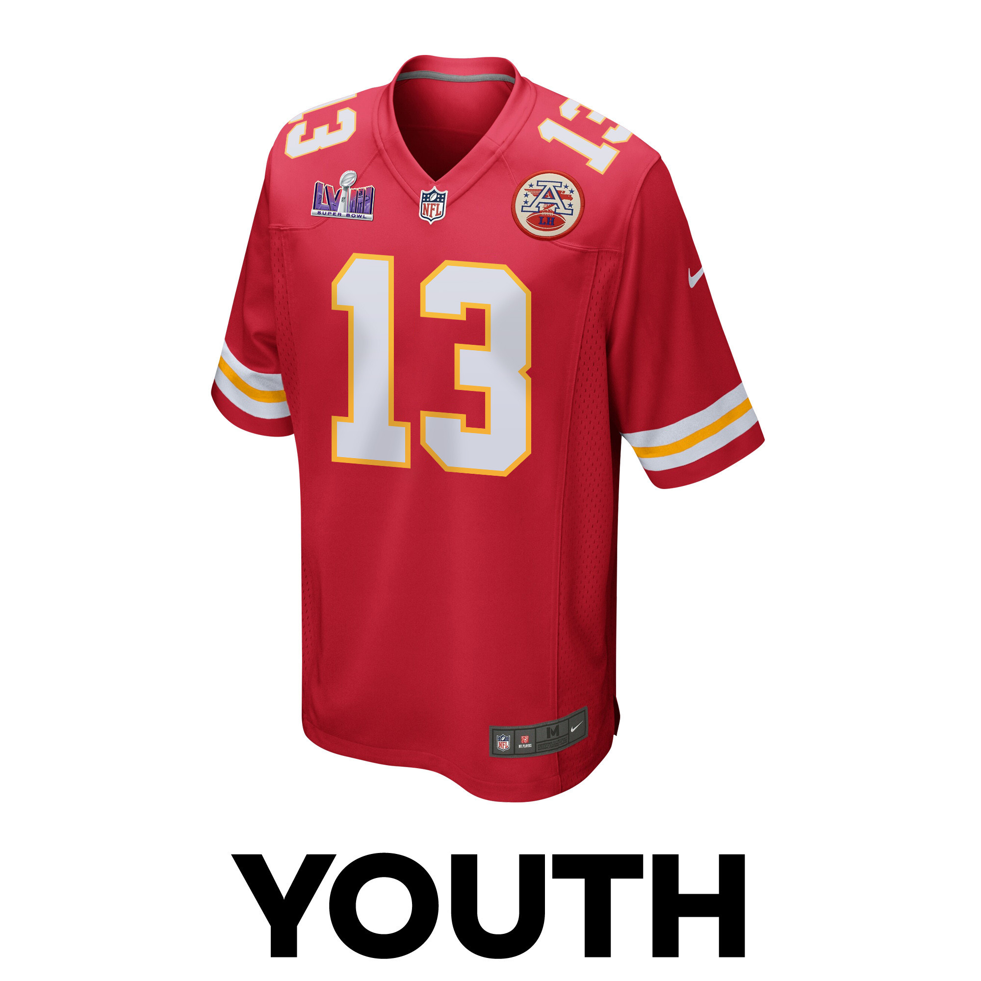 Chris Oladokun 13 Kansas City Chiefs Super Bowl LVIII Patch Game YOUTH Jersey - Red JS8242 nicesnker - Image 2