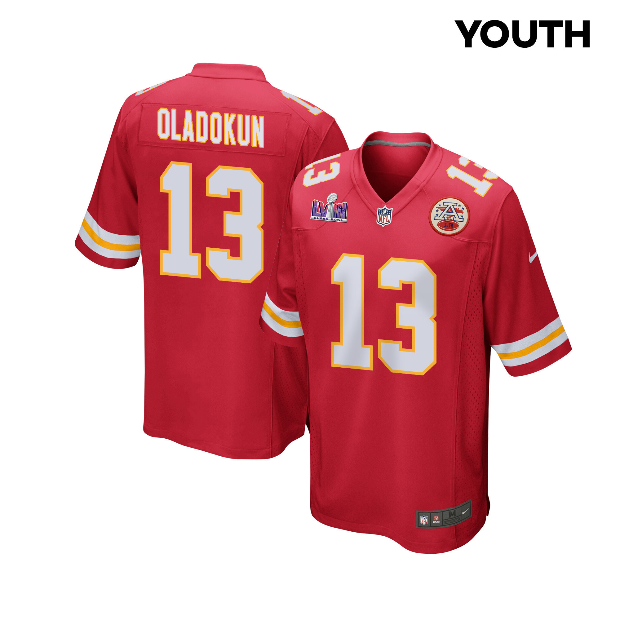 Chris Oladokun 13 Kansas City Chiefs Super Bowl LVIII Patch Game YOUTH Jersey - Red JS8242 nicesnker