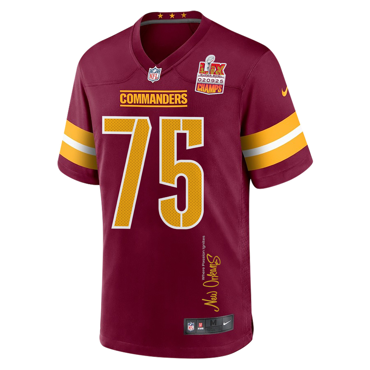 Chris Paul 75 Washington Commanders Super Bowl LIX Champions Patch 'New Orleans - Where Passion Ignites' EMBROIDERED Game Men Jersey - Burgundy JS7702 nicesnker - Image 3