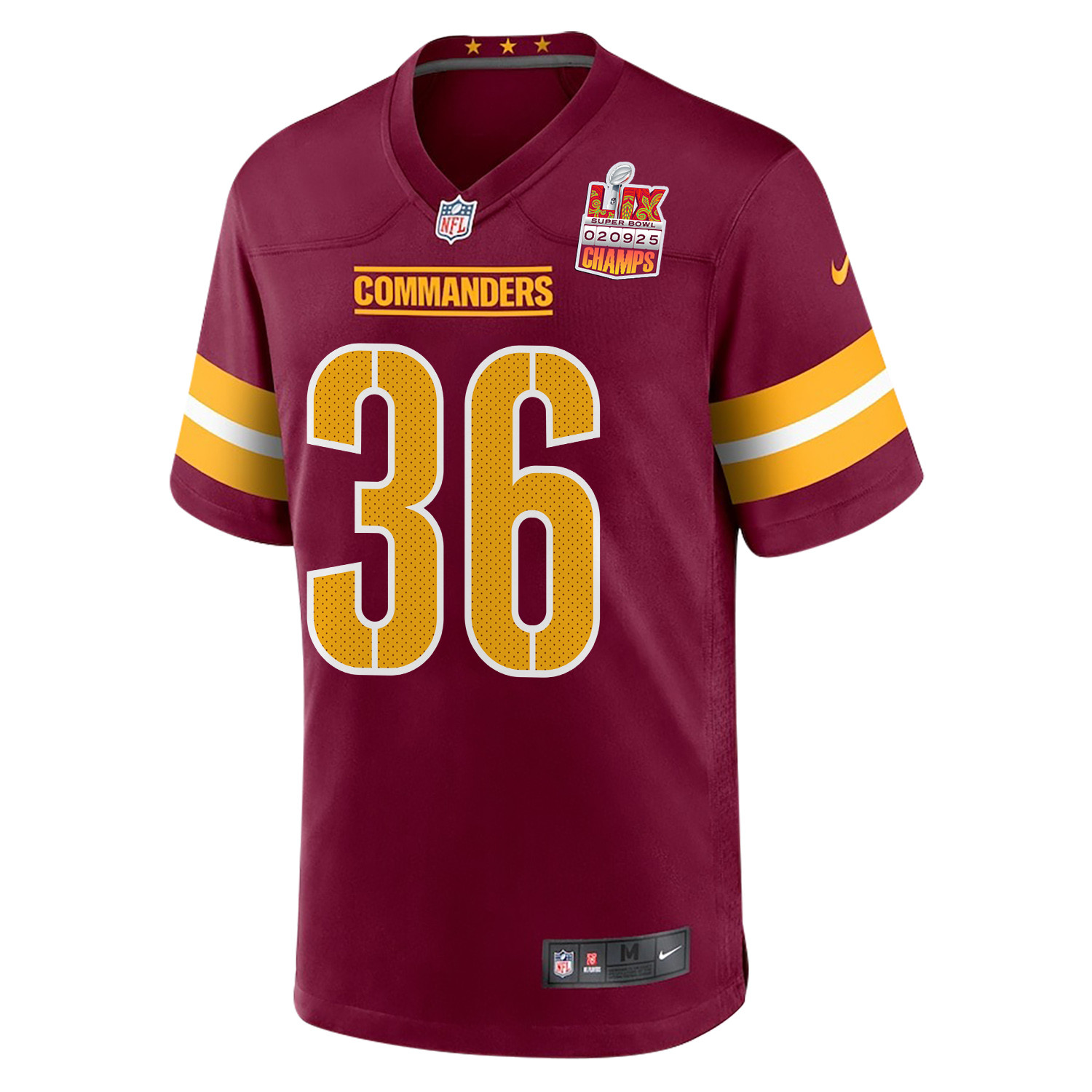Chris Rodriguez Jr. 36 Washington Commanders Super Bowl LIX Champions Patch Game Men Jersey - Burgundy JS9200 nicesnker - Image 3