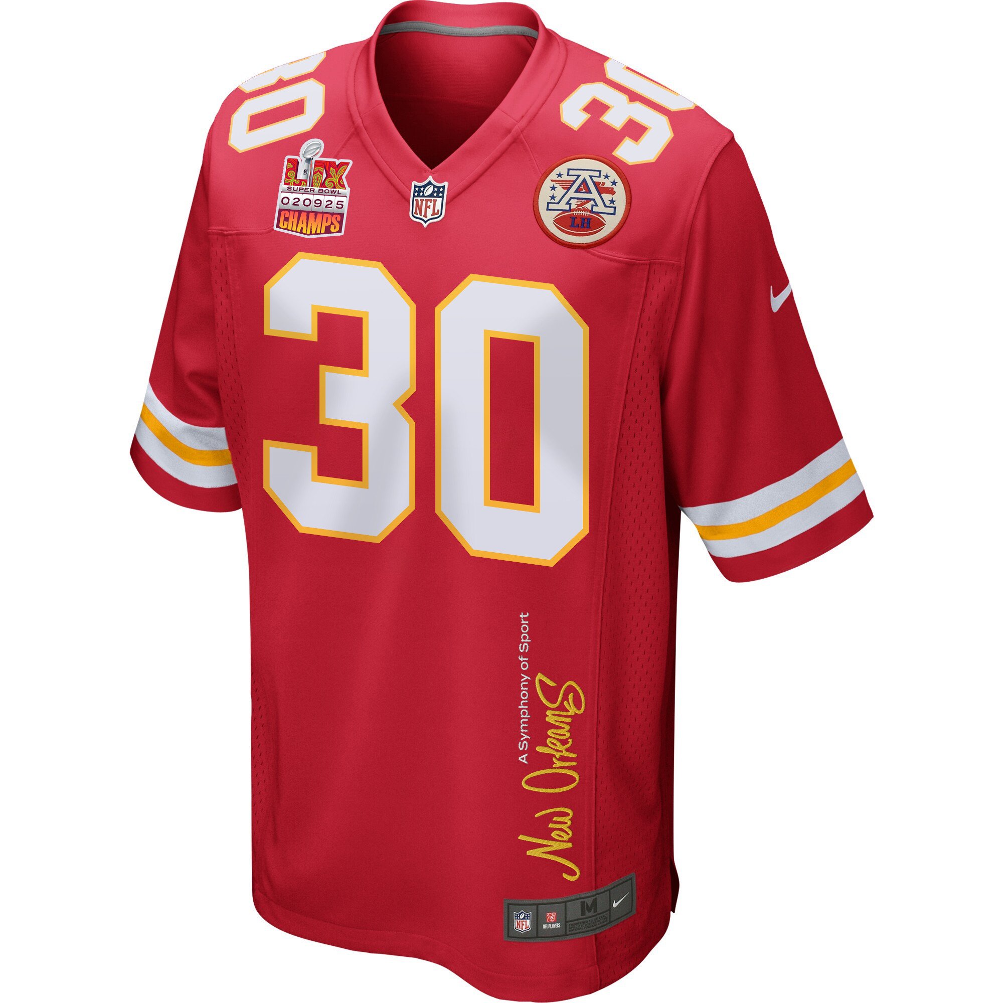 Chris Roland-Wallace 30 Kansas City Chiefs Super Bowl LIX Champions Patch 'New Orleans - A Symphony of Sport' EMBROIDERED Game Men Jersey - Red JS6902 nicesnker - Image 3
