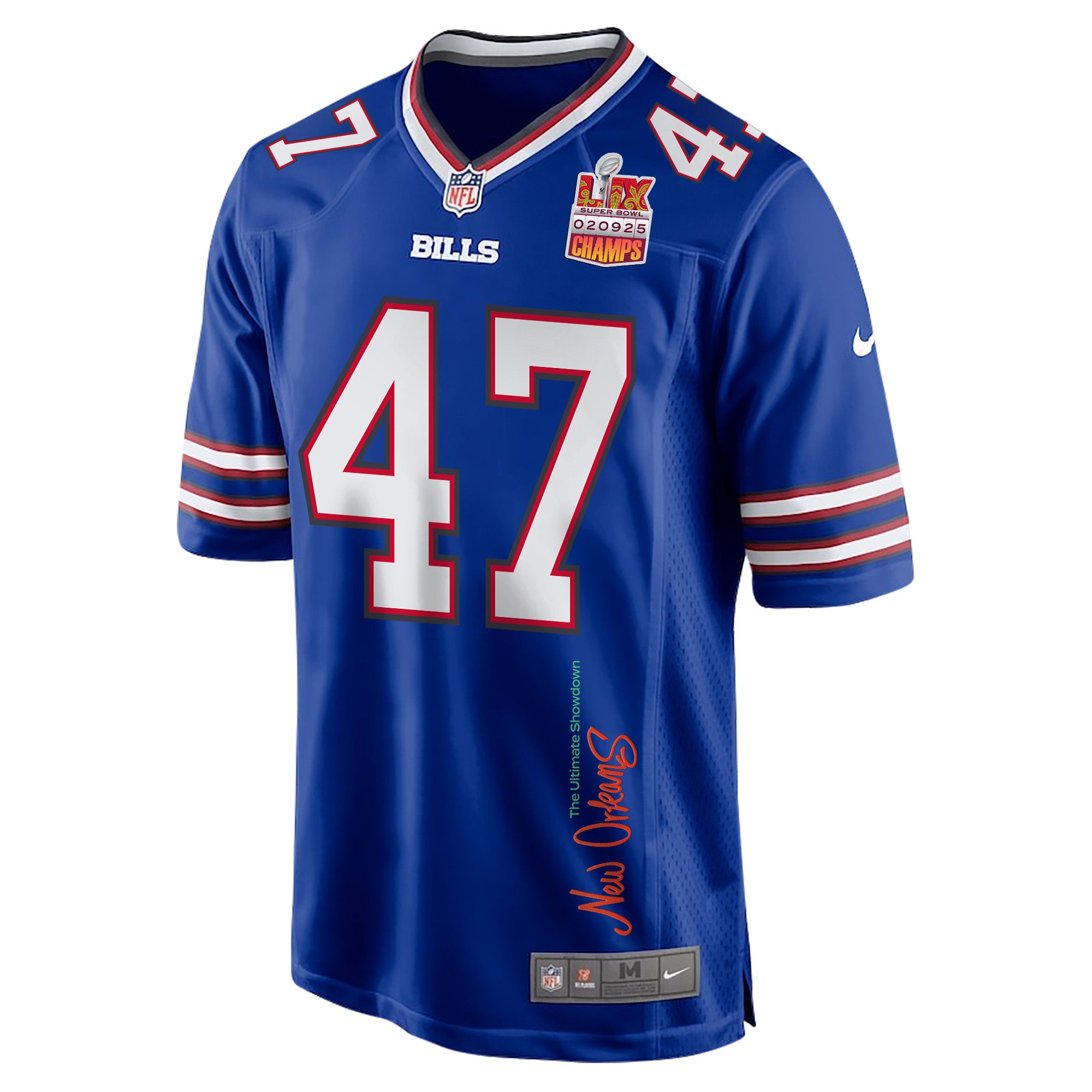 Christian Benford 47 Buffalo Bills Super Bowl LIX Champions Patch 'New Orleans - The Ultimate Showdown' EMBROIDERED Game Men Jersey - Royal JS8219 nicesnker - Image 3