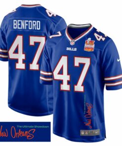 Christian Benford 47 Buffalo Bills Super Bowl LIX Champions Patch 'New Orleans - The Ultimate Showdown' EMBROIDERED Game Men Jersey - Royal JS8219 nicesnker