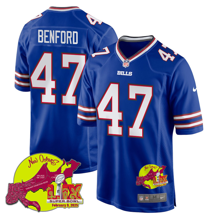 Christian Benford 47 Buffalo Bills Super Bowl LIX New Orleans Patch Game Men Jersey - Royal JS6434 nicesnker