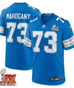 Christian Mahogany #73 Detroit Lions Super Bowl LIX Jersey - Men's - Blue JS6983 nicesnker