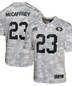 Christian McCaffrey 23 San Francisco 49ers 2024 Salute to Service Game YOUTH Jersey - Arctic Camo JS8325 nicesnker
