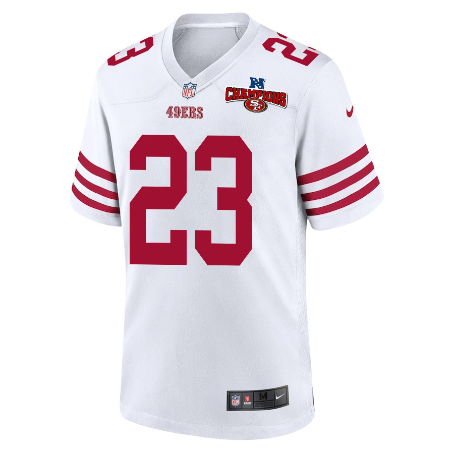 Christian McCaffrey 23 San Francisco 49ers NFC Champions Patch Game Men Jersey - White JS7750 nicesnker - Image 2