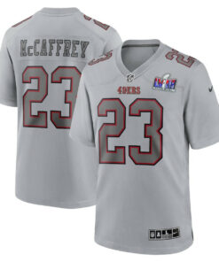 Christian McCaffrey 23 San Francisco 49ers Super Bowl LVIII Atmosphere Fashion Game Men Jersey - Gray JS3430 nicesnker