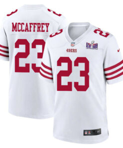 Christian McCaffrey 23 San Francisco 49ers Super Bowl LVIII Patch Game Men Jersey - White JS3749 nicesnker