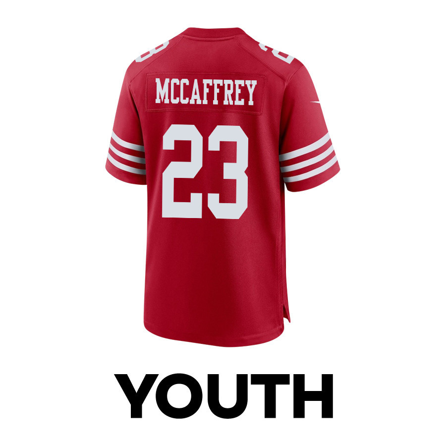 Christian McCaffrey 23 San Francisco 49ers Super Bowl LVIII Patch Game YOUTH Jersey - Scarlet JS2332 nicesnker - Image 3