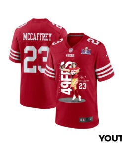 Christian McCaffrey 23 San Francisco 49ers Throwing Ball Game YOUTH Jersey - Scarlet JS7191 nicesnker
