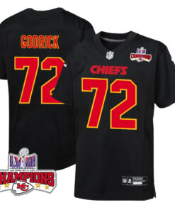Chukwuebuka Godrick 72 Kansas City Chiefs Super Bowl LVIII Champions 4 Stars Patch Fashion Game YOUTH Jersey - Carbon Black JS8797 nicesnker