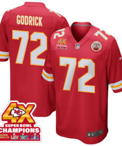 Chukwuebuka Godrick 72 Kansas City Chiefs Super Bowl LVIII Champions 4X Game Men Jersey - Red JS2120 nicesnker