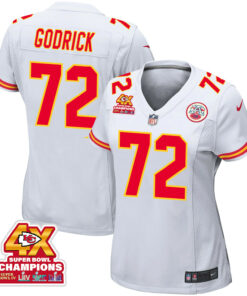 Chukwuebuka Godrick 72 Kansas City Chiefs Super Bowl LVIII Champions 4X Game Women Jersey - White JS7351 nicesnker