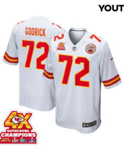 Chukwuebuka Godrick 72 Kansas City Chiefs Super Bowl LVIII Champions 4X Game YOUTH Jersey - White JS7251 nicesnker