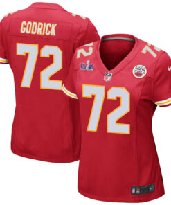 Chukwuebuka Godrick 72 Kansas City Chiefs Super Bowl LVIII Patch Game Women Jersey - Red JS8394 nicesnker