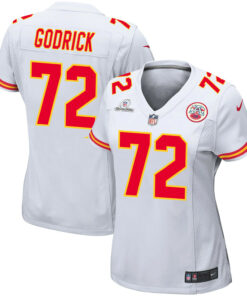 Chukwuebuka Godrick 72 Kansas City Chiefs Super Bowl LVIII Patch Game Women Jersey - White JS2249 nicesnker