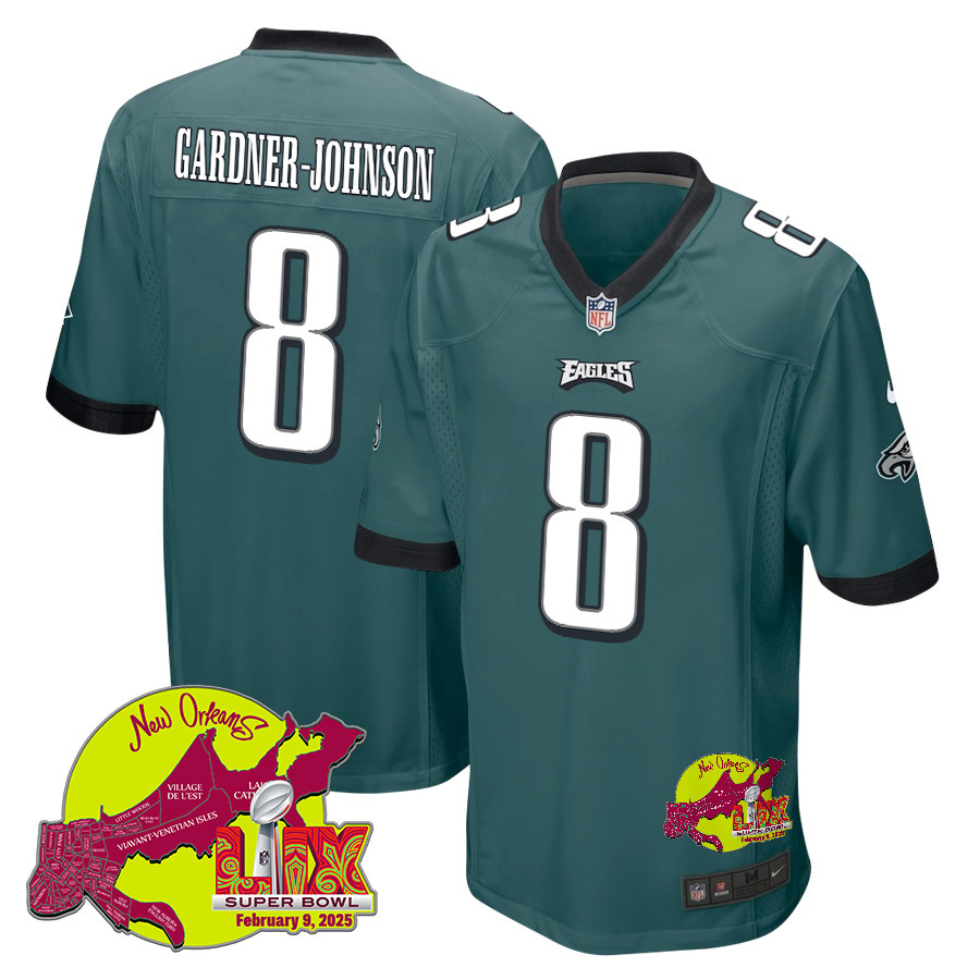 C.J. Gardner-Johnson 8 Philadelphia Eagles Super Bowl LIX New Orleans Patch Game Men Jersey - Midnight Green JS3077 nicesnker