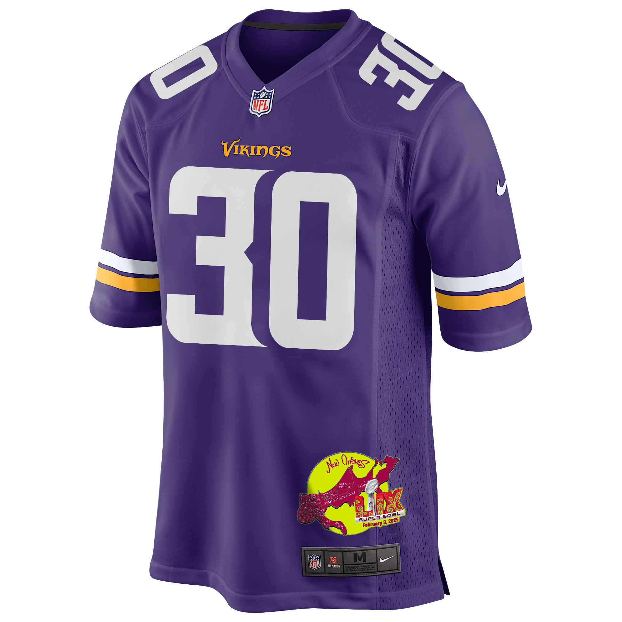 C.J. Ham 30 Minnesota Vikings Super Bowl LIX New Orleans Patch Game Men Jersey - Purple JS6238 nicesnker - Image 3