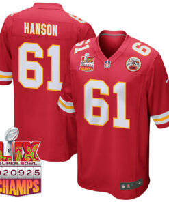 C.J. Hanson 61 Kansas City Chiefs Super Bowl LIX Champions Patch Game Men Jersey - Red JS7592 nicesnker