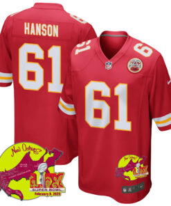 C.J. Hanson 61 Kansas City Chiefs Super Bowl LIX New Orleans Patch Game Men Jersey - Red JS9606 nicesnker