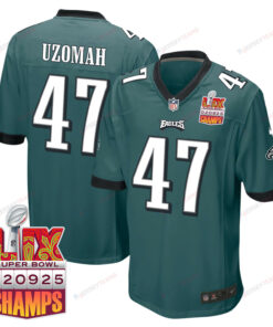 C.J. Uzomah 47 Philadelphia Eagles Super Bowl LIX Champions Patch Game Men Jersey - Midnight Green JS9118 nicesnker