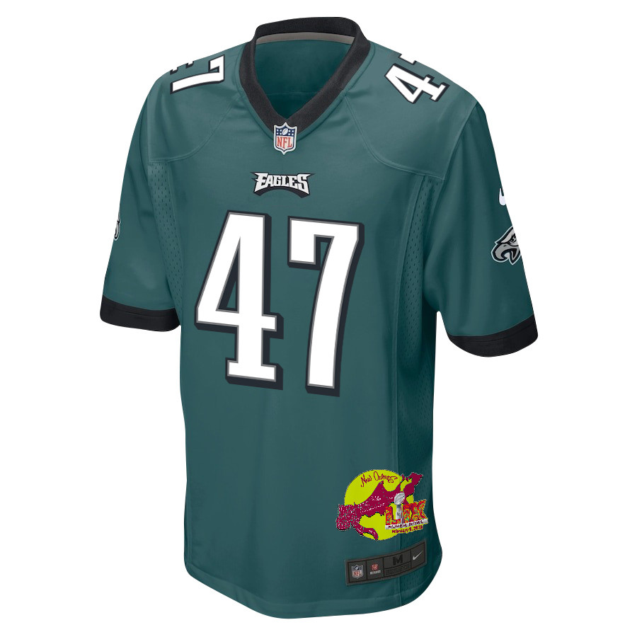 C.J. Uzomah 47 Philadelphia Eagles Super Bowl LIX New Orleans Patch Game Men Jersey - Midnight Green JS4110 nicesnker - Image 3