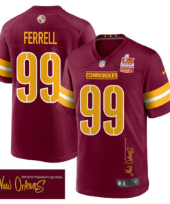 Clelin Ferrell 99 Washington Commanders Super Bowl LIX Champions Patch 'New Orleans - Where Passion Ignites' EMBROIDERED Game Men Jersey - Burgundy JS7895 nicesnker