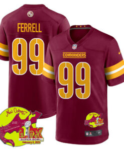 Clelin Ferrell 99 Washington Commanders Super Bowl LIX New Orleans Patch Game Men Jersey - Burgundy JS9188 nicesnker