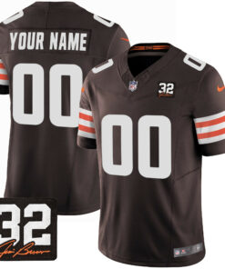 Cleveland Browns Jim Brown Memorial Patch Game Men Custom Jersey - Brown JS2226 nicesnker
