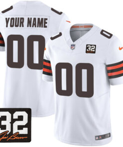 Cleveland Browns Jim Brown Memorial Patch Game Men Custom Jersey - White JS3516 nicesnker