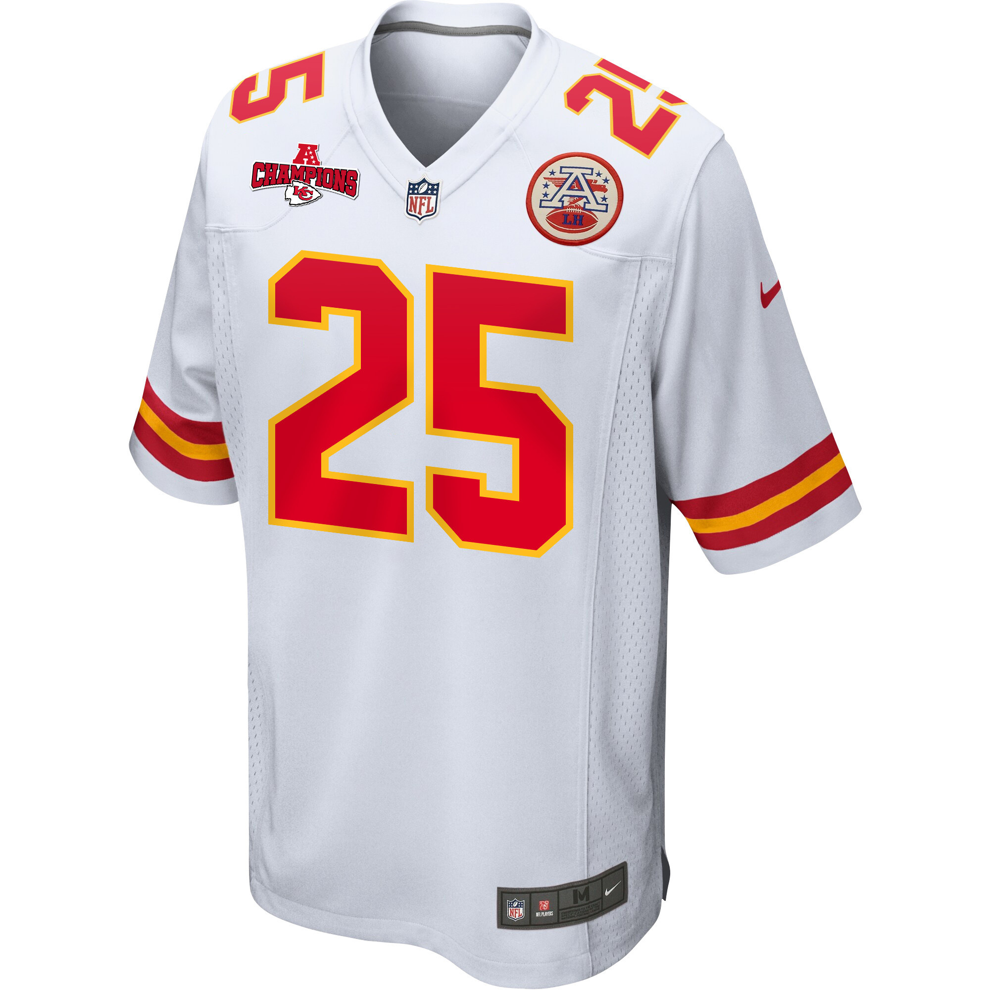 Clyde Edwards-Helaire 25 Kansas City Chiefs AFC Champions Patch Game Men Jersey - White JS6542 nicesnker - Image 2