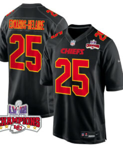 Clyde Edwards-Helaire 25 Kansas City Chiefs Super Bowl LVIII Champions 4 Stars Patch Fashion Game Men Jersey - Carbon Black JS2295 nicesnker
