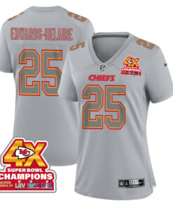 Clyde Edwards-Helaire 25 Kansas City Chiefs Super Bowl LVIII Champions 4X Atmosphere Fashion Game Women Jersey - Gray JS9537 nicesnker