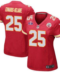 Clyde Edwards-Helaire 25 Kansas City Chiefs Super Bowl LVIII Patch Game Women Jersey - Red JS7686 nicesnker