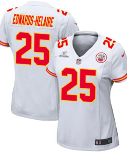 Clyde Edwards-Helaire 25 Kansas City Chiefs Super Bowl LVIII Patch Game Women Jersey - White JS6470 nicesnker