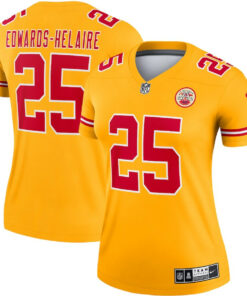 Clyde Edwards-Helaire 25 Kansas City Chiefs Women Inverted Legend Jersey - Gold JS4567 nicesnker