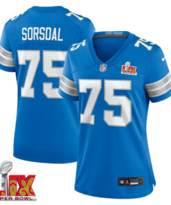 Colby Sorsdal #75 Detroit Lions Super Bowl LIX Women's Jersey - Blue JS7033 nicesnker