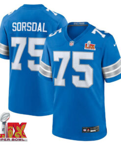 Colby Sorsdal #75 Detroit Lions Super Bowl LIX YOUTH Jersey - Blue JS5315 nicesnker