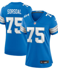Colby Sorsdal 75 Detroit Lions Women's Team Game Jersey - Blue JS6533 nicesnker