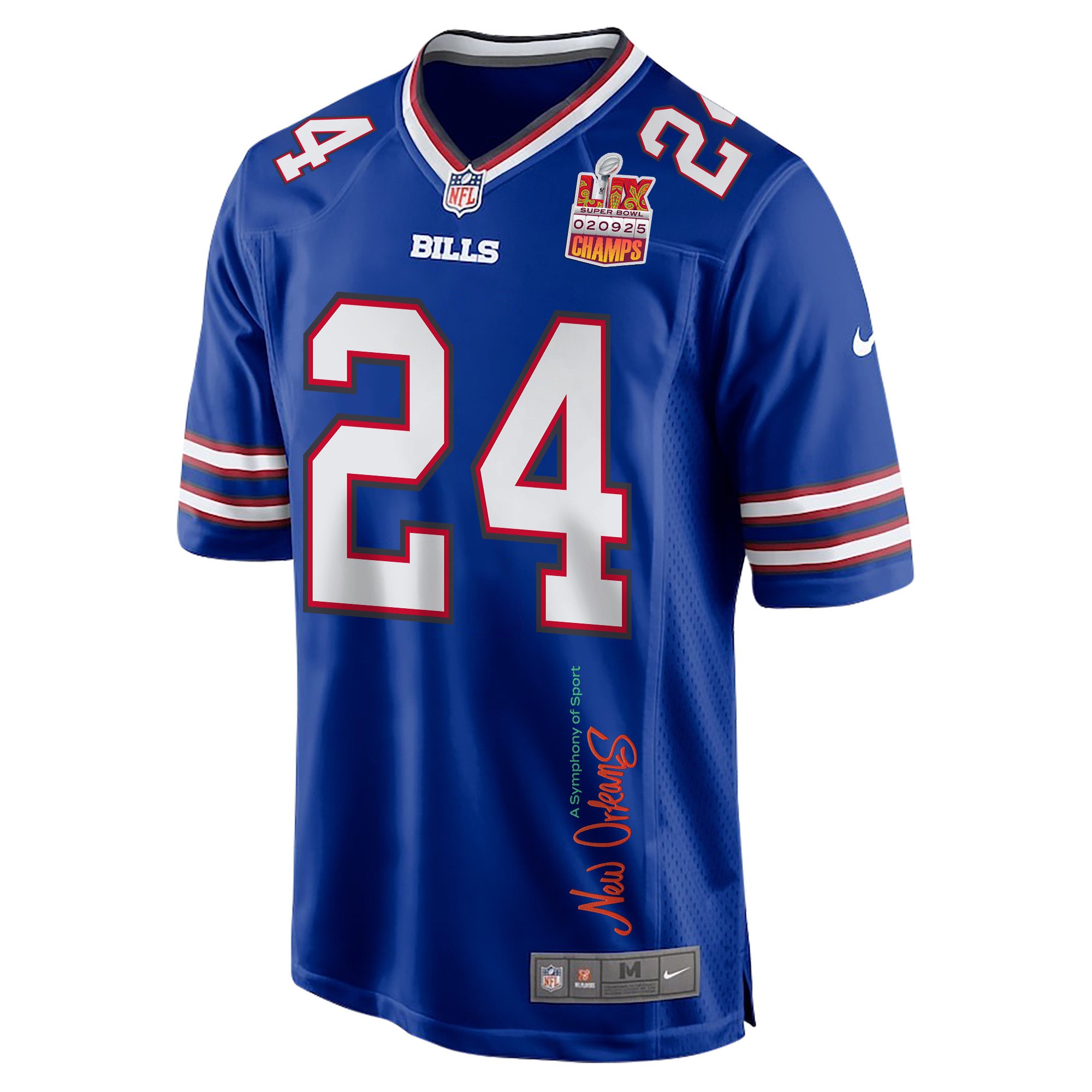 Cole Bishop 24 Buffalo Bills Super Bowl LIX Champions Patch 'New Orleans - A Symphony of Sport' EMBROIDERED Game Men Jersey - Royal JS5852 nicesnker - Image 3