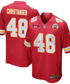 Cole Christiansen 48 Kansas City Chiefs AFC Champions Patch Game Men Jersey - Red JS8543 nicesnker
