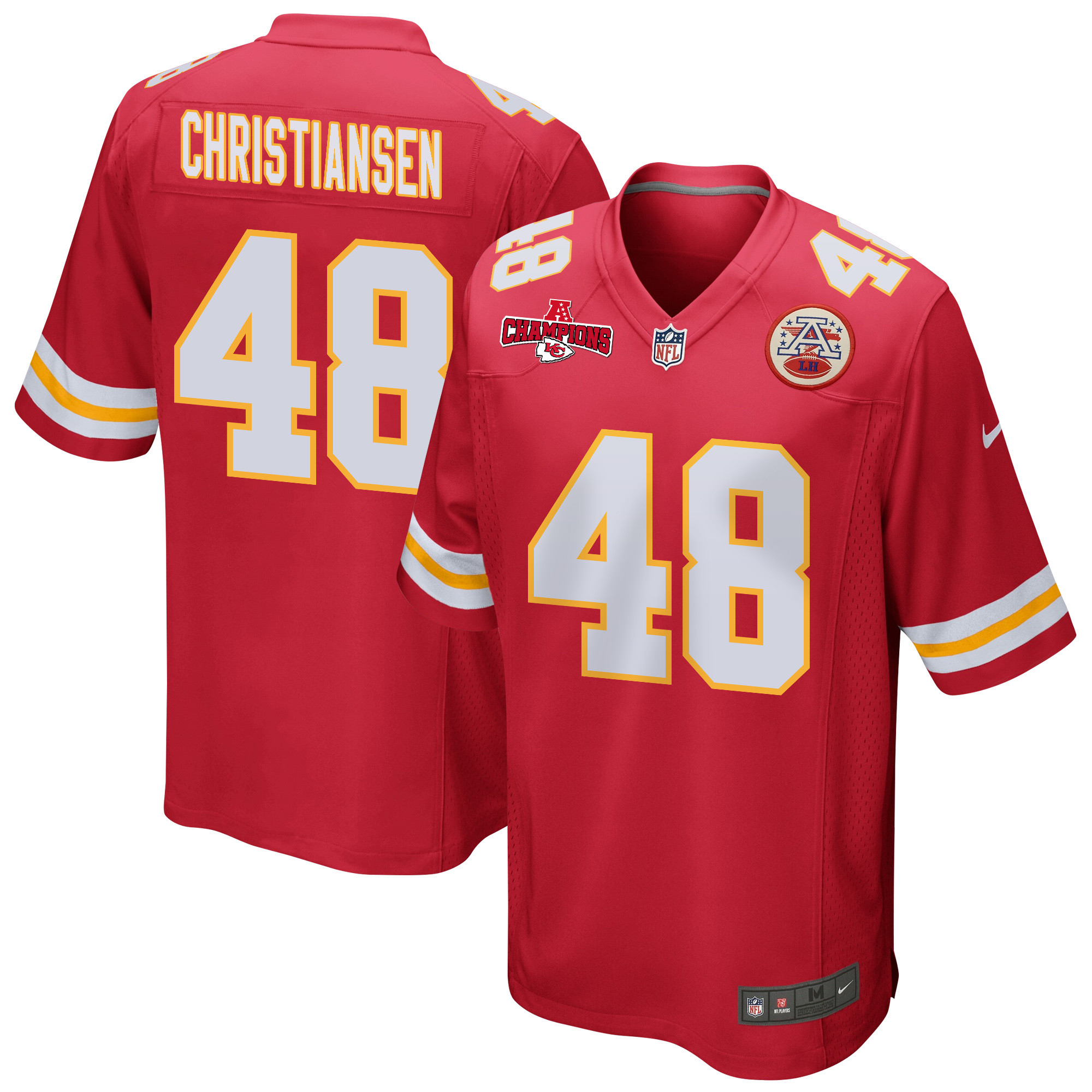 Cole Christiansen 48 Kansas City Chiefs AFC Champions Patch Game Men Jersey - Red JS8543 nicesnker