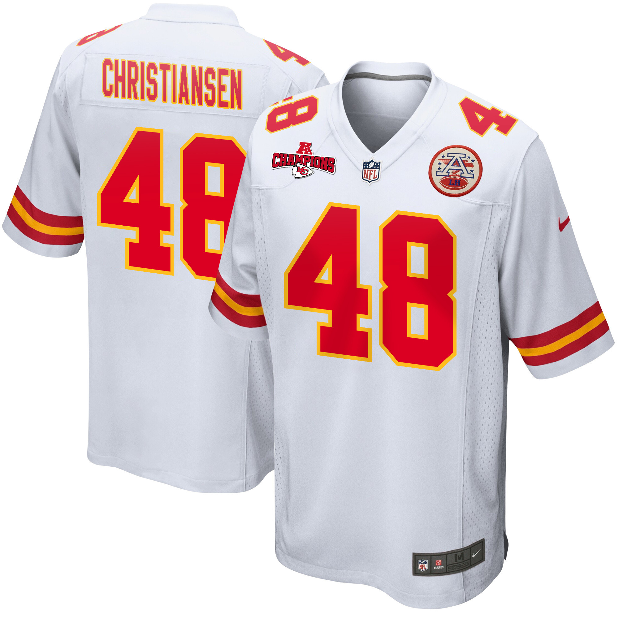 Cole Christiansen 48 Kansas City Chiefs AFC Champions Patch Game Men Jersey - White JS6689 nicesnker